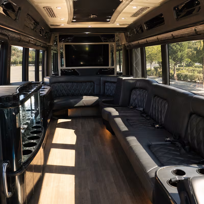 Passenger watching the Lakewood scenery during a regional party bus road trip