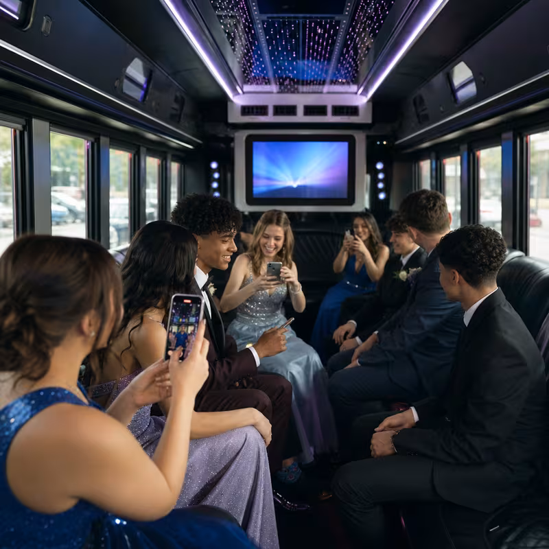 Black Mercedes Sprinter van staged for an Lakewood Prom & Homecoming Transportation group