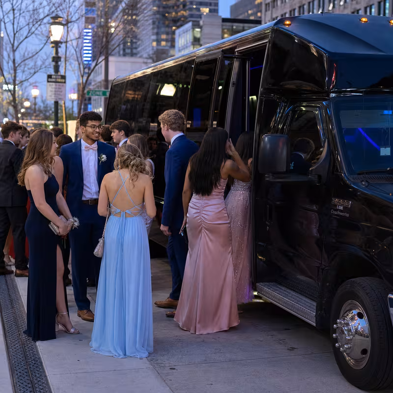 Passengers loading luggage while boarding an Lakewood group shuttle