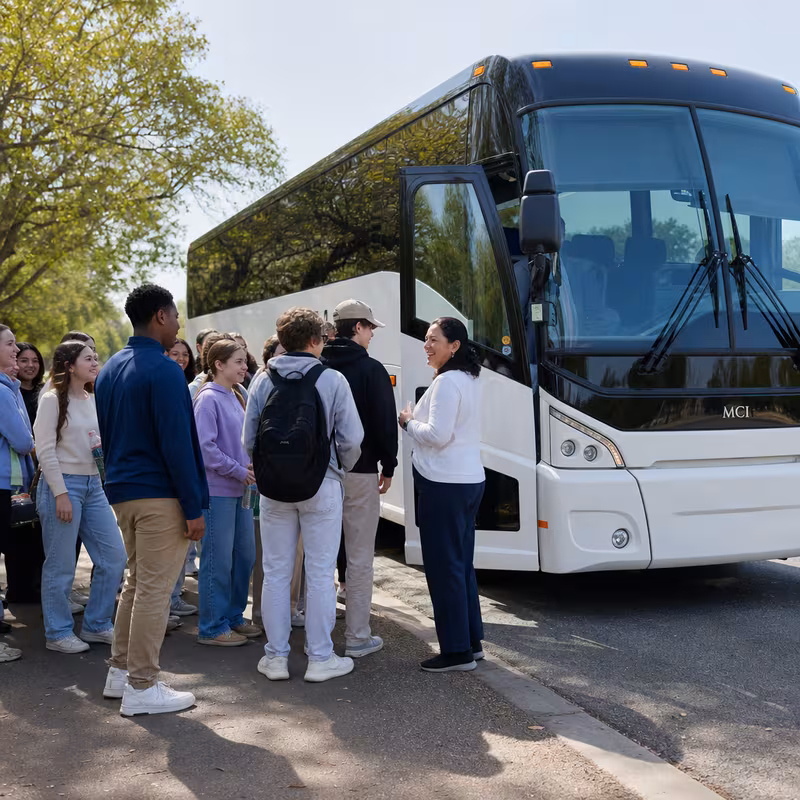 Black Mercedes Sprinter van staged for an Lakewood School Transportation group
