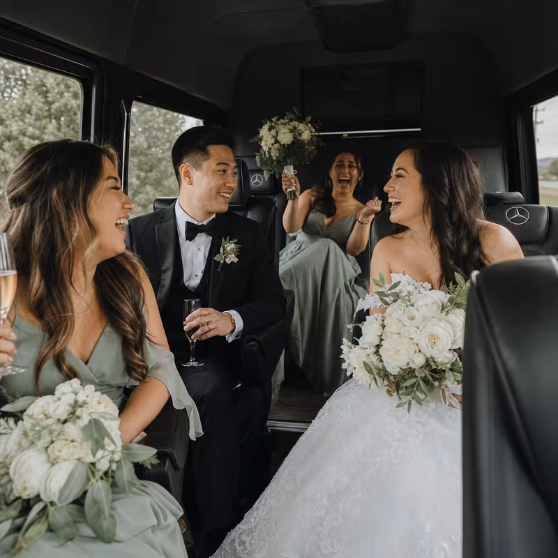 Black Mercedes Sprinter van staged for an Lakewood Wedding Transportation group