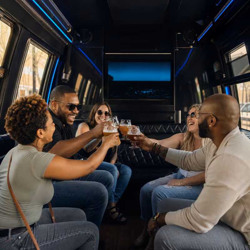 Black Mercedes Sprinter van staged for an Lakewood Winery & Brewery Tour Transportation group